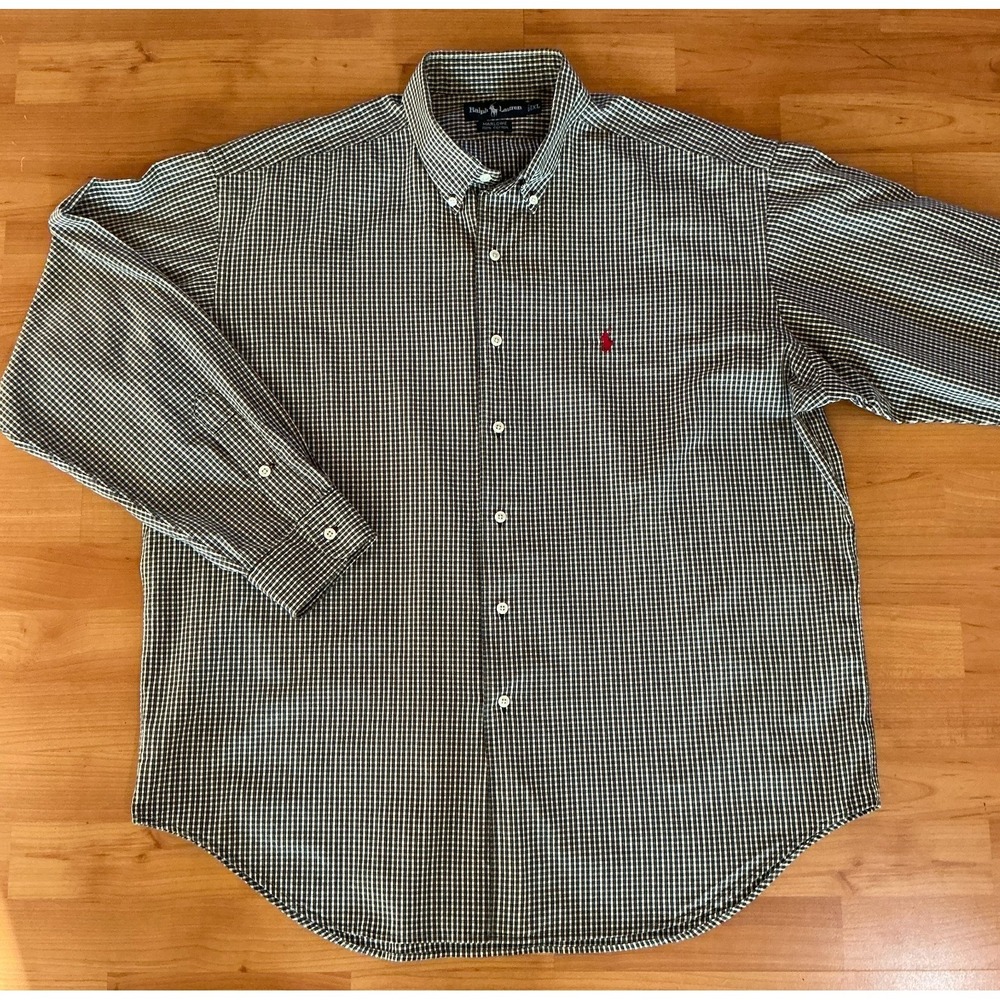 Ralph Lauren Marlowe XL Black White Check Plaid Button Down Shirt Cotton Classic